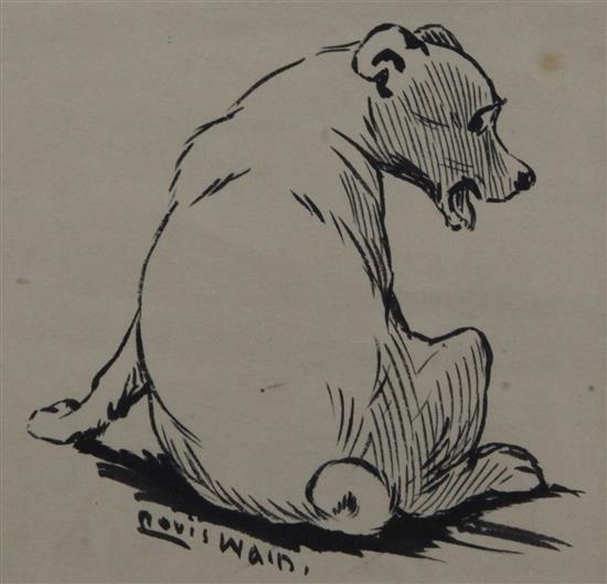 Louis Wain (1860-1939) Sketch of a seated dog 4.5 x 4.5in.